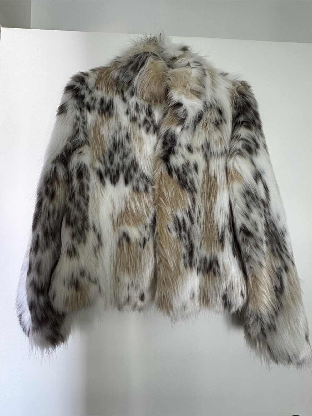 Faux Fur Speckled Jacket in Cream, Brown & Black